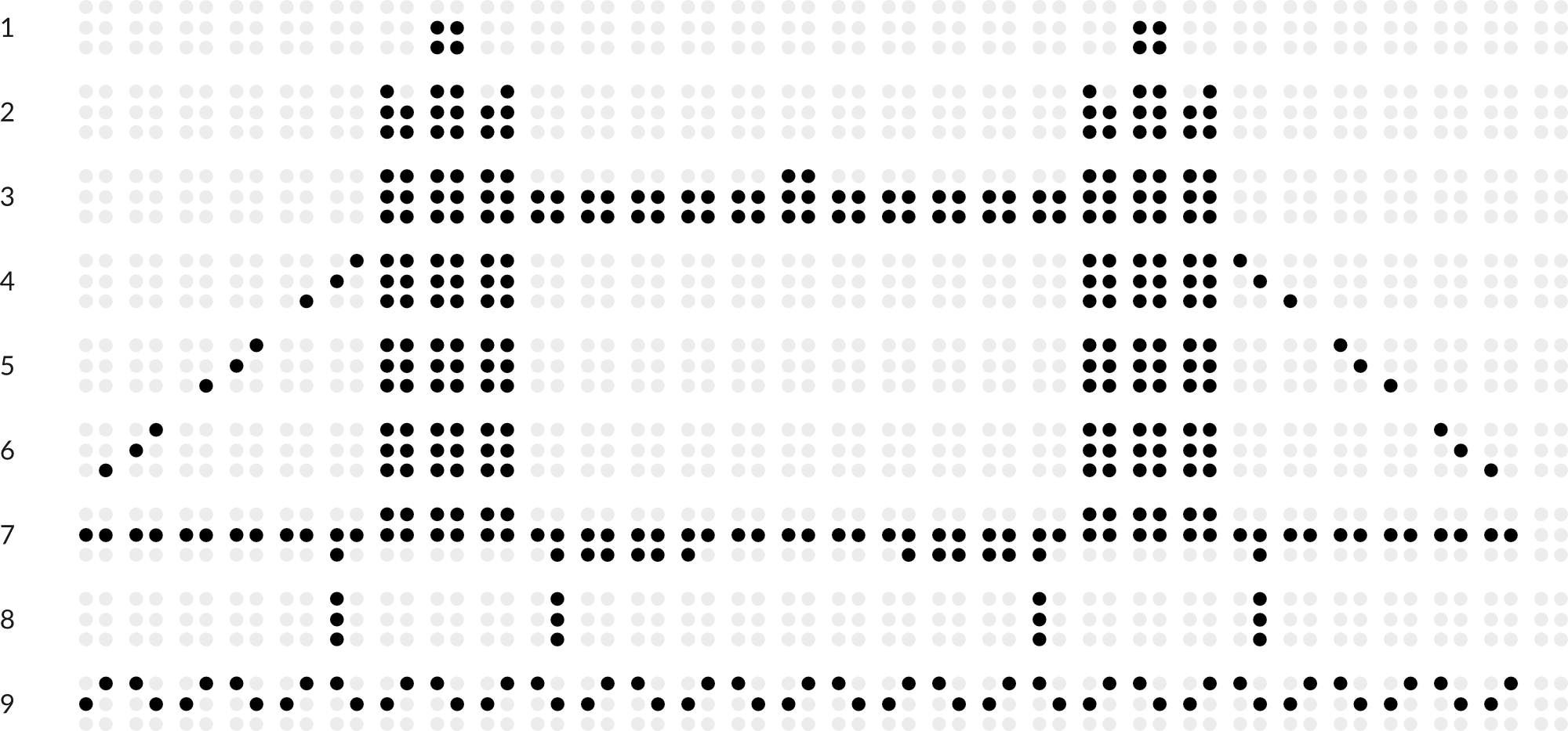 Braille drawing with grid: tower bridge